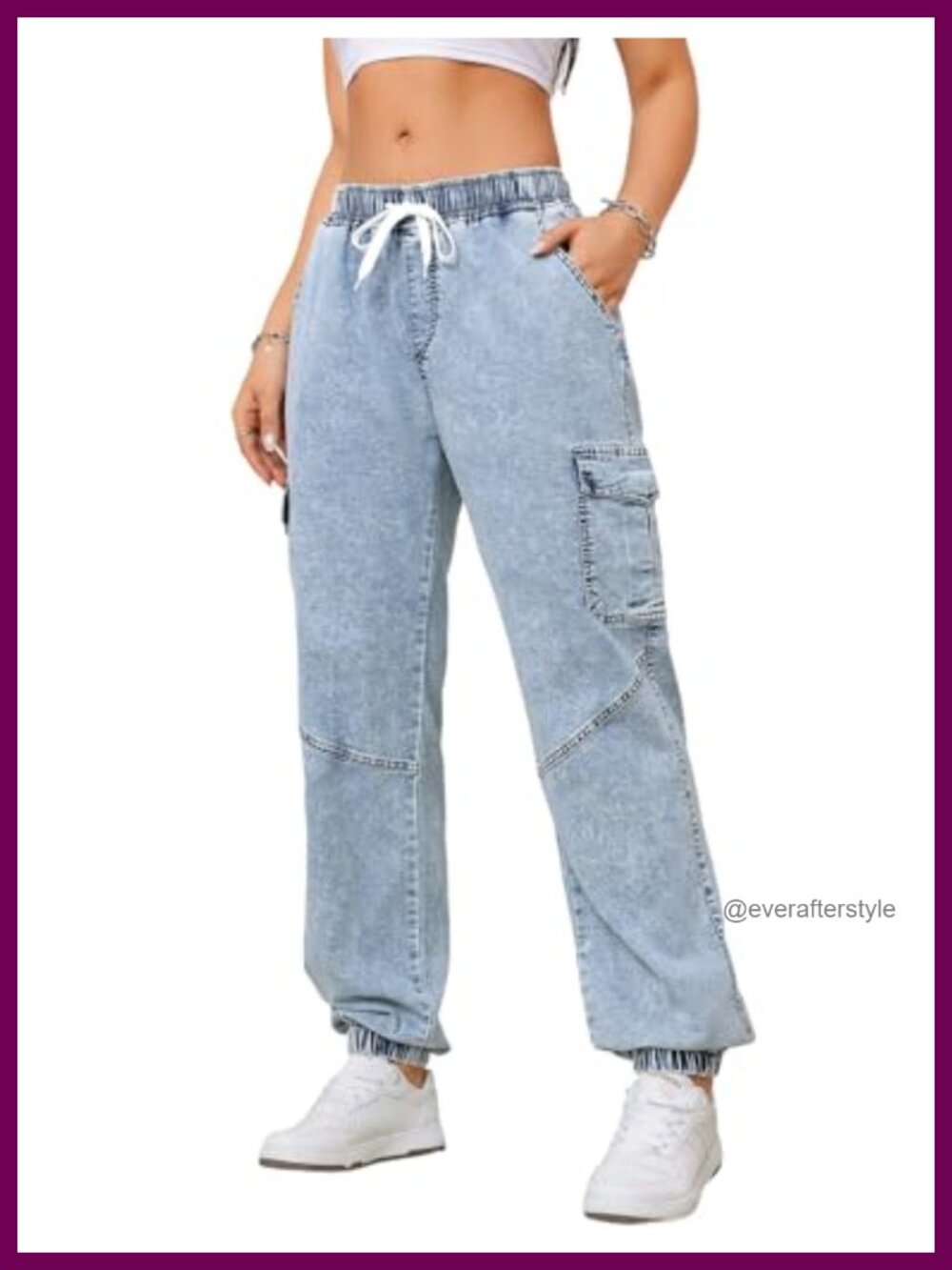 Women's Jean Joggers Elastic Waist Drawstring 4 Pockets Stretchy